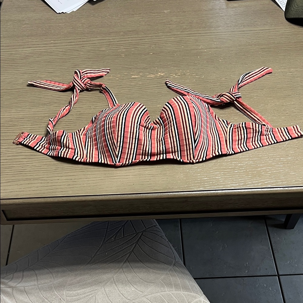 Shade Shores Striped Pink and Black Bikini Top